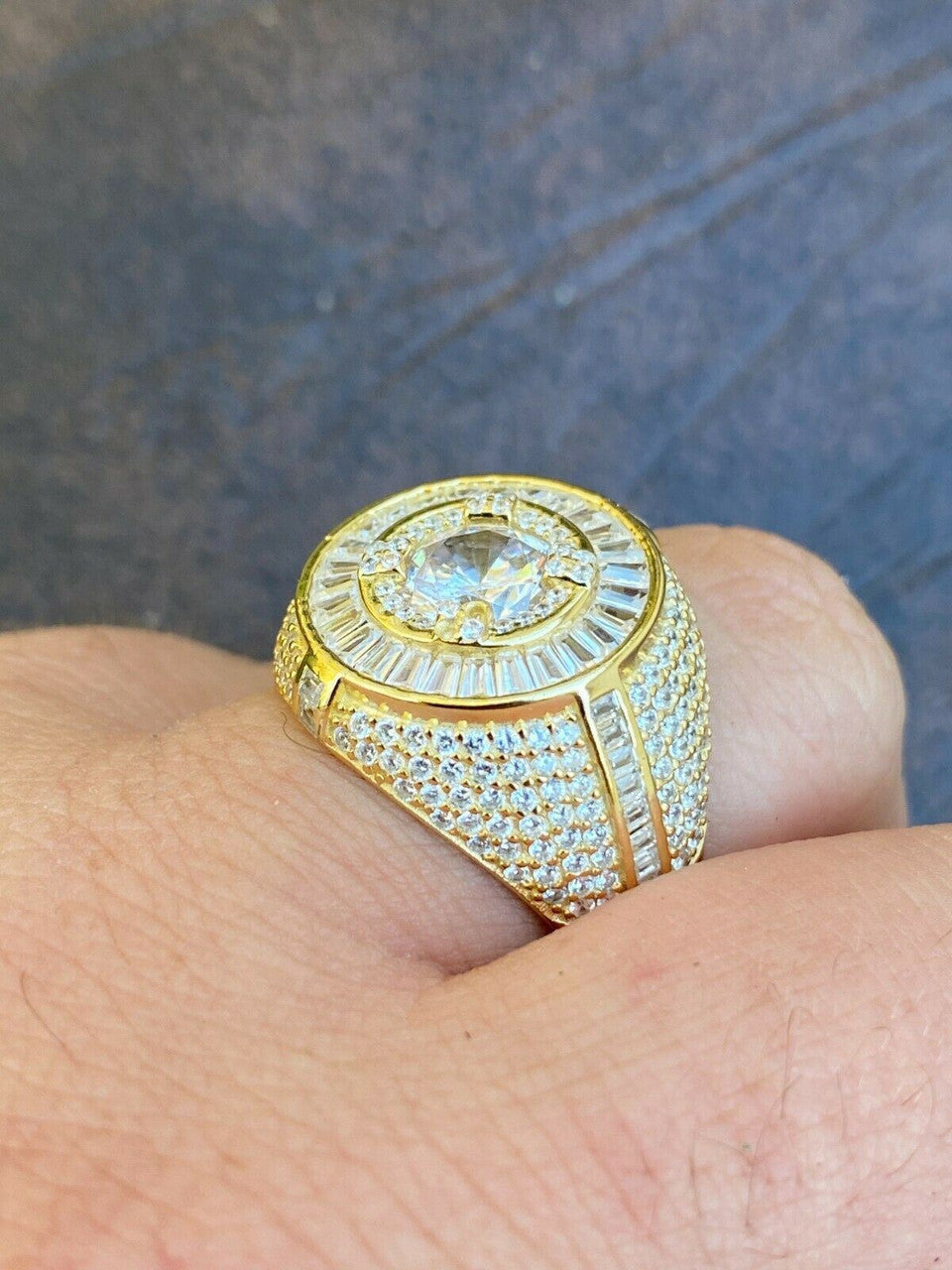 Italiano Silver, Inc Mens 14k Gold Over Solid 925 Sterling Silver Big Diamond Solitaire RING Pinky