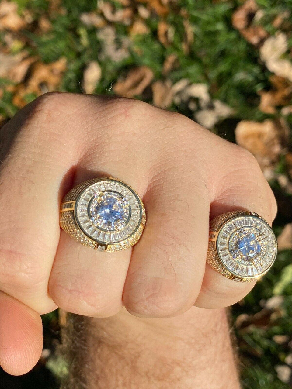 Italiano Silver, Inc Mens 14k Gold Over Solid 925 Sterling Silver Big Diamond Solitaire RING Pinky