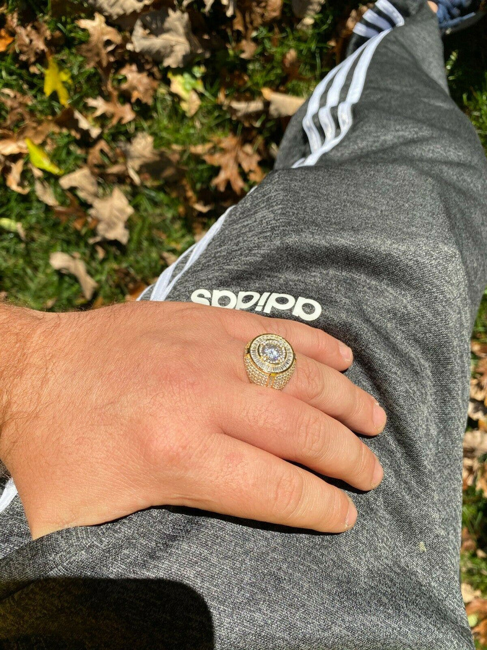 Italiano Silver, Inc Mens 14k Gold Over Solid 925 Sterling Silver Big Diamond Solitaire RING Pinky