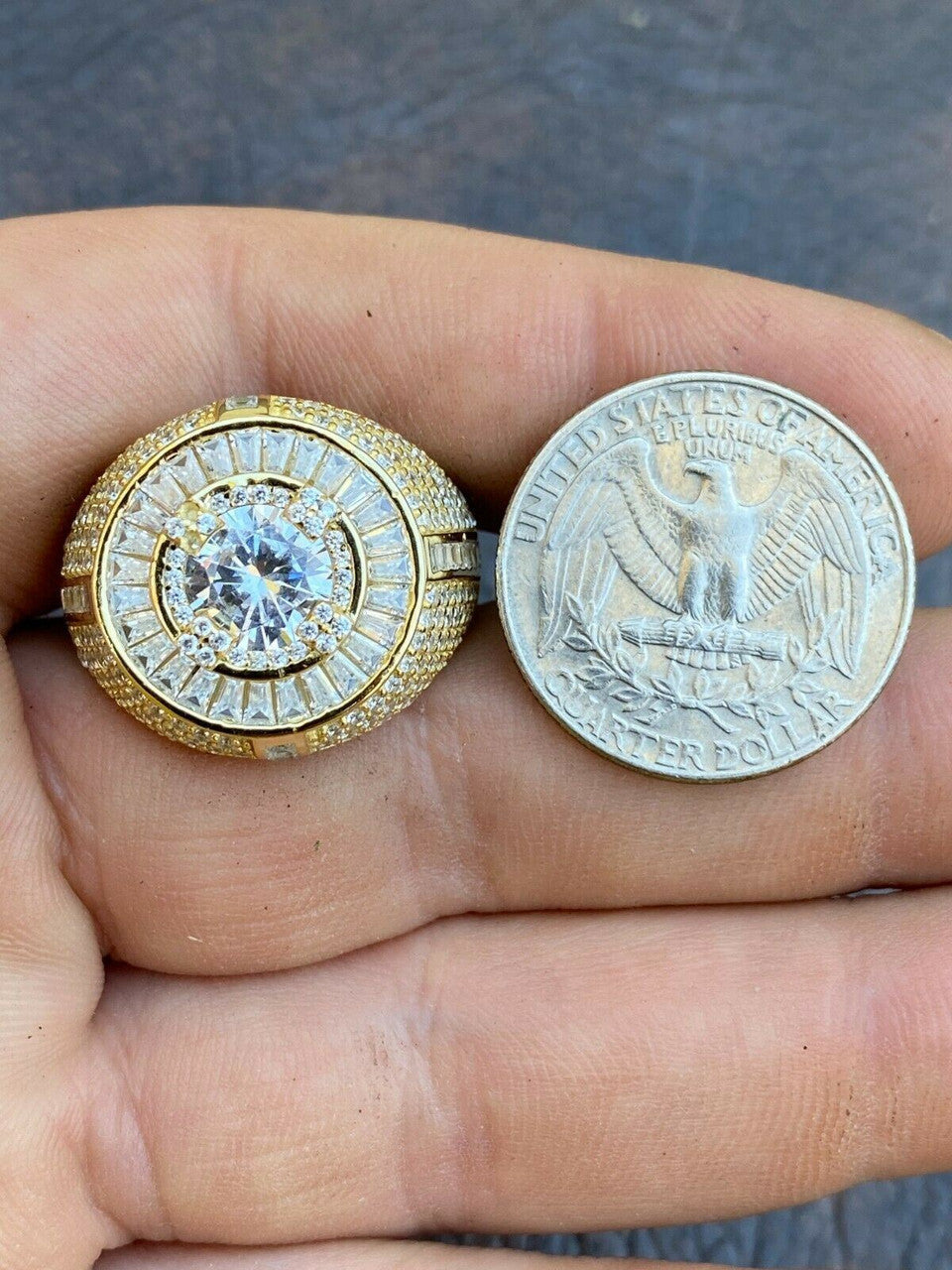 Italiano Silver, Inc Mens 14k Gold Over Solid 925 Sterling Silver Big Diamond Solitaire RING Pinky