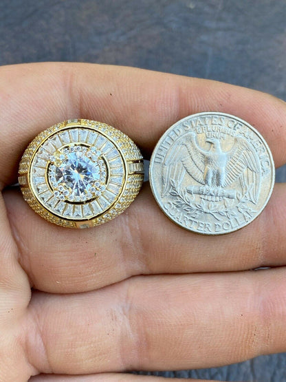 Italiano Silver, Inc Mens 14k Gold Over Solid 925 Sterling Silver Big Diamond Solitaire RING Pinky