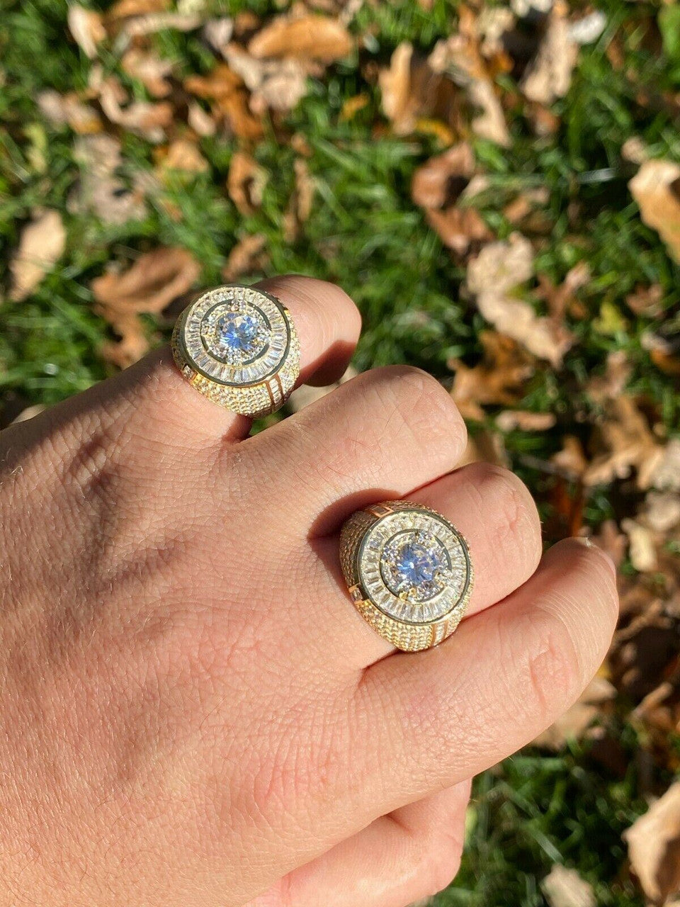 Italiano Silver, Inc Mens 14k Gold Over Solid 925 Sterling Silver Big Diamond Solitaire RING Pinky