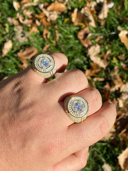 Italiano Silver, Inc Mens 14k Gold Over Solid 925 Sterling Silver Big Diamond Solitaire RING Pinky