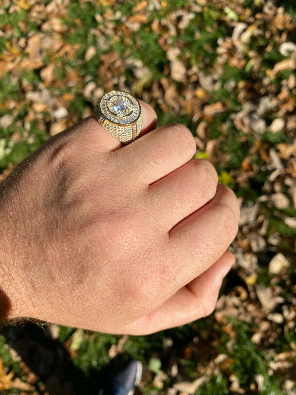 Italiano Silver, Inc Mens 14k Gold Over Solid 925 Sterling Silver Big Diamond Solitaire RING Pinky