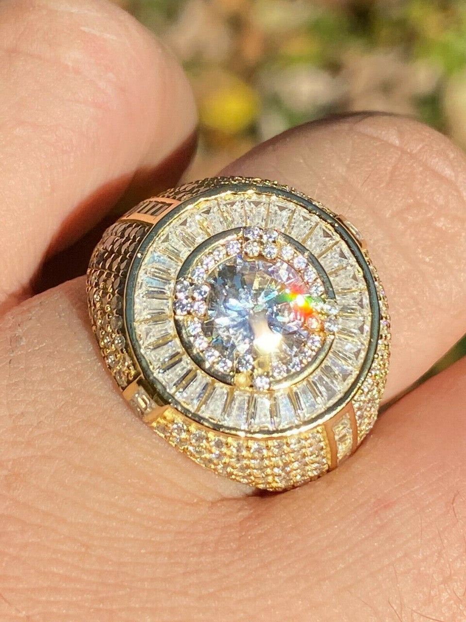 Italiano Silver, Inc Mens 14k Gold Over Solid 925 Sterling Silver Big Diamond Solitaire RING Pinky