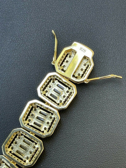 Italiano Silver, Inc Mens 14k Gold Vermeil Real 925 Silver Baguette Iced Bracelet 15mm Thick Diamonds