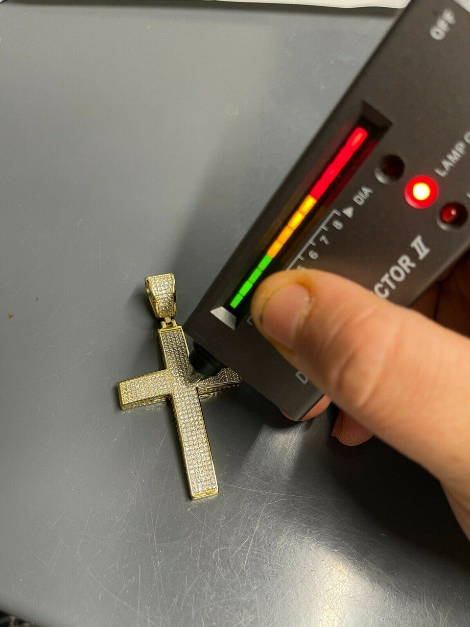 Italiano Silver, Inc Mens 14k Yellow Gold Over Solid 925 Silver Large Cross Real MOISSANITE 2x1.5