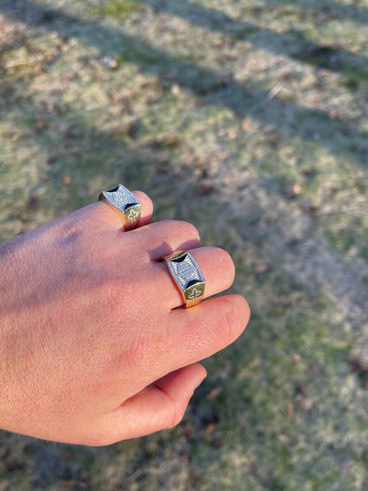 Italiano Silver, Inc Mens Bling Gold Vermeil Over Solid 925 Silver Two Tone Cross Iced CZ Ring Drip