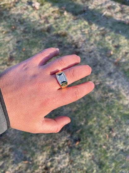 Italiano Silver, Inc Mens Bling Gold Vermeil Over Solid 925 Silver Two Tone Cross Iced CZ Ring Drip