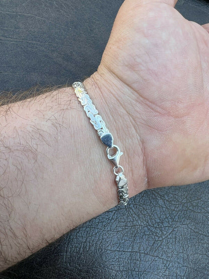 Italiano Silver, Inc Mens Byzantine Presidential ID Bracelet Real 925 Silver Iced Blue Sapphire Stone