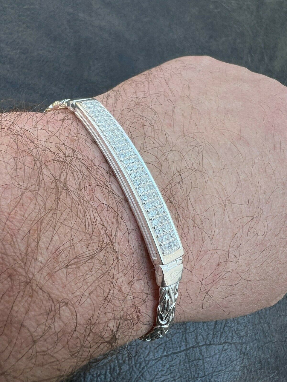 Italiano Silver, Inc Mens Byzantine Presidential ID Bracelet Real 925 Silver Iced Diamond Hip Hop
