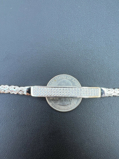 Italiano Silver, Inc Mens Byzantine Presidential ID Bracelet Real 925 Silver Iced Diamond Hip Hop