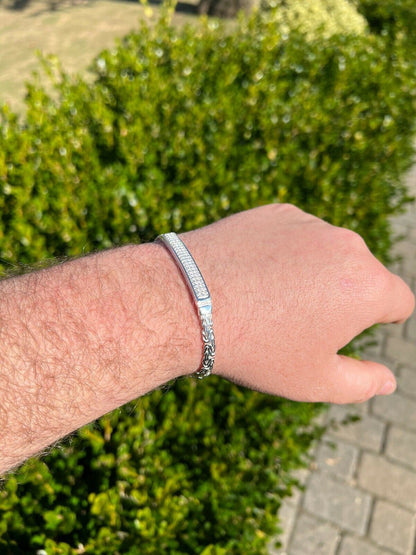 Italiano Silver, Inc Mens Byzantine Presidential ID Bracelet Real 925 Silver Iced Diamond Hip Hop