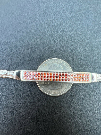 Italiano Silver, Inc Mens Byzantine Presidential ID Bracelet Real 925 Silver Iced Red Ruby Stones