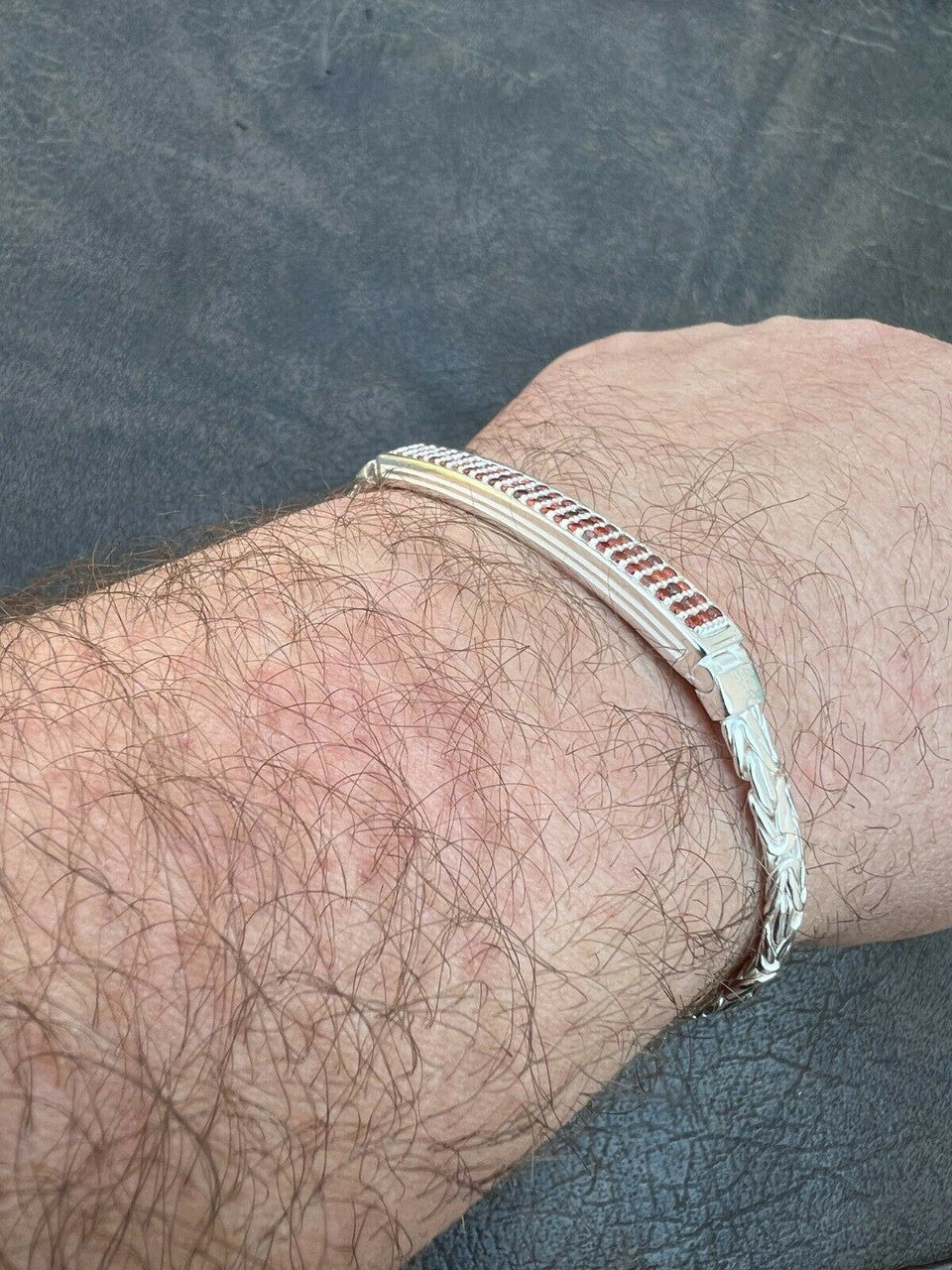 Italiano Silver, Inc Mens Byzantine Presidential ID Bracelet Real 925 Silver Iced Red Ruby Stones