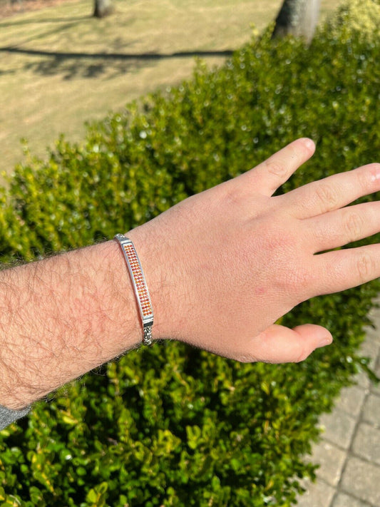 Italiano Silver, Inc Mens Byzantine Presidential ID Bracelet Real 925 Silver Iced Red Ruby Stones