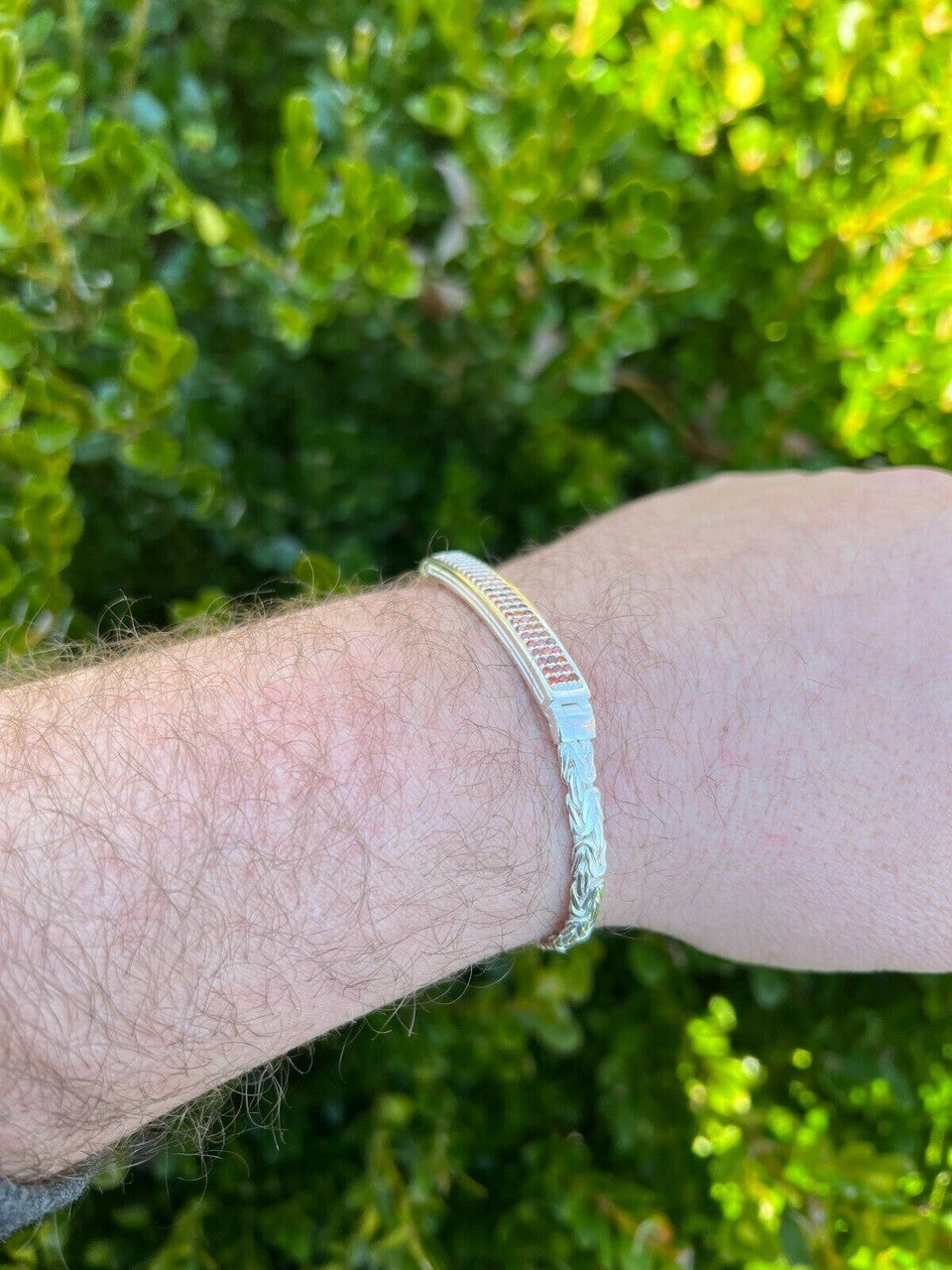 Italiano Silver, Inc Mens Byzantine Presidential ID Bracelet Real 925 Silver Iced Red Ruby Stones