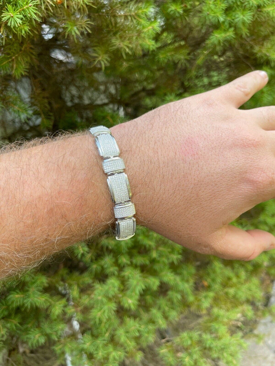 Italiano Silver, Inc Mens Custom Link Bracelet Real 925 Silver Iced MOISSANITE Pass Diamond Tester