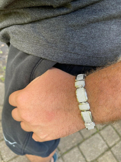 Italiano Silver, Inc Mens Custom Link Bracelet Real 925 Silver Iced MOISSANITE Pass Diamond Tester