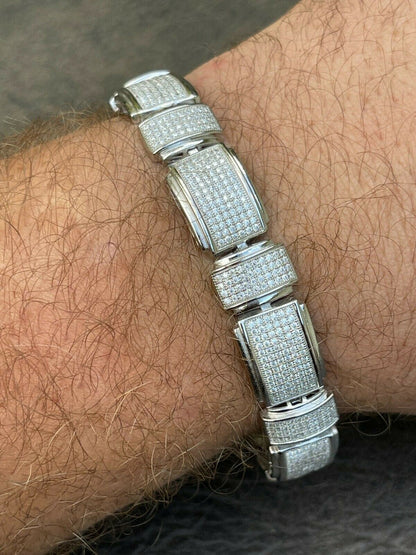 Italiano Silver, Inc Mens Custom Link Bracelet Real 925 Silver Iced MOISSANITE Pass Diamond Tester