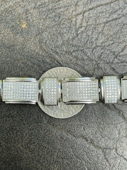 Italiano Silver, Inc Mens Custom Link Bracelet Real 925 Silver Iced MOISSANITE Pass Diamond Tester