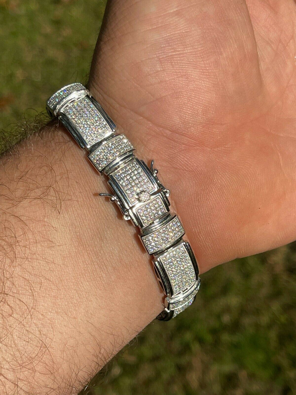 Italiano Silver, Inc Mens Custom Link Bracelet Real 925 Silver Iced MOISSANITE Pass Diamond Tester