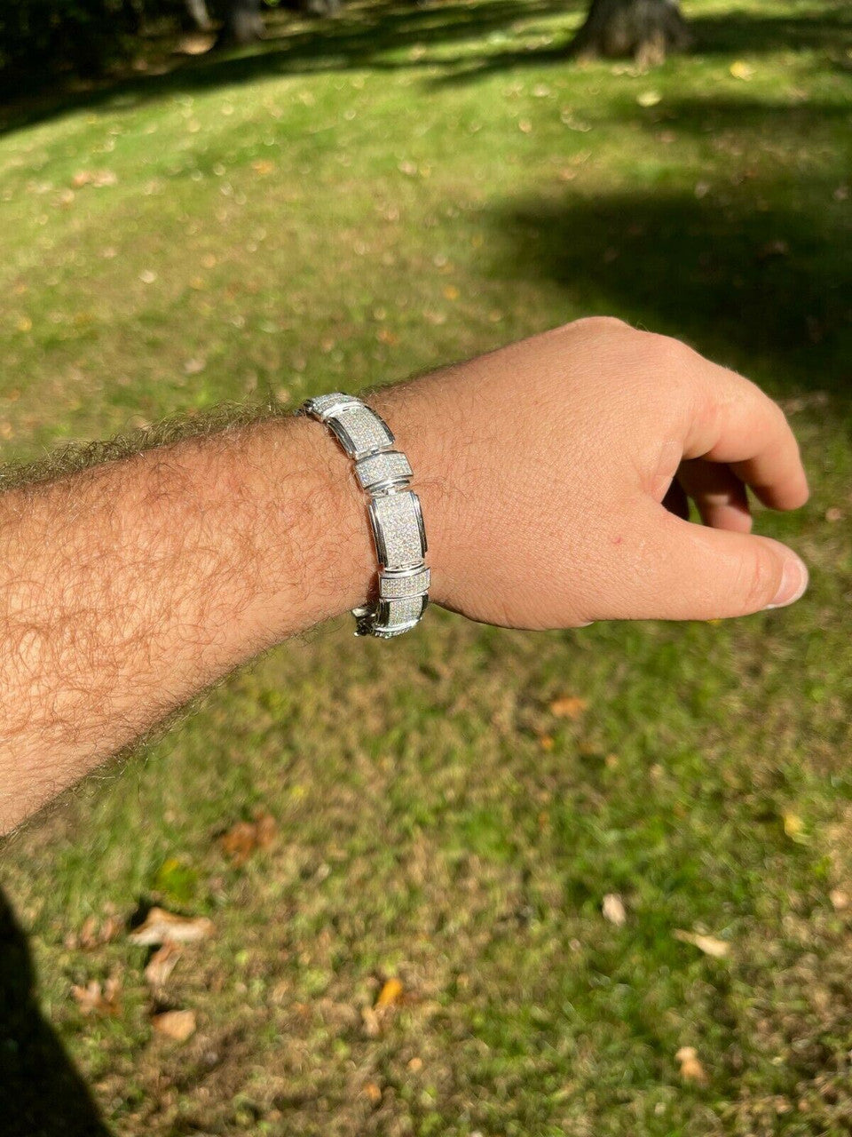 Italiano Silver, Inc Mens Custom Link Bracelet Real 925 Silver Iced MOISSANITE Pass Diamond Tester