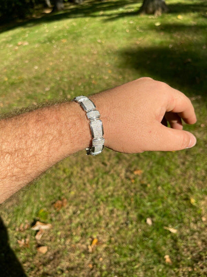 Italiano Silver, Inc Mens Custom Link Bracelet Real 925 Silver Iced MOISSANITE Pass Diamond Tester