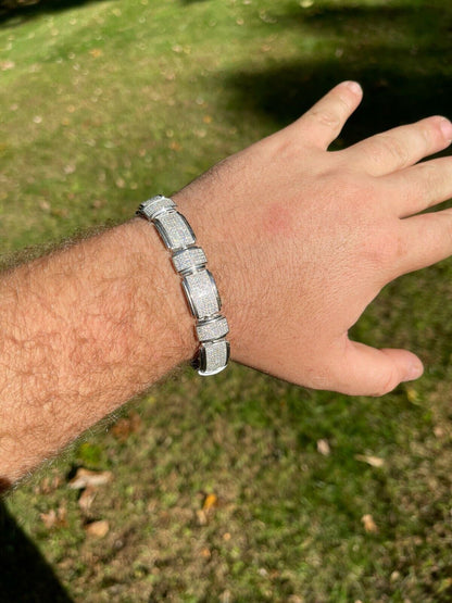 Italiano Silver, Inc Mens Custom Link Bracelet Real 925 Silver Iced MOISSANITE Pass Diamond Tester