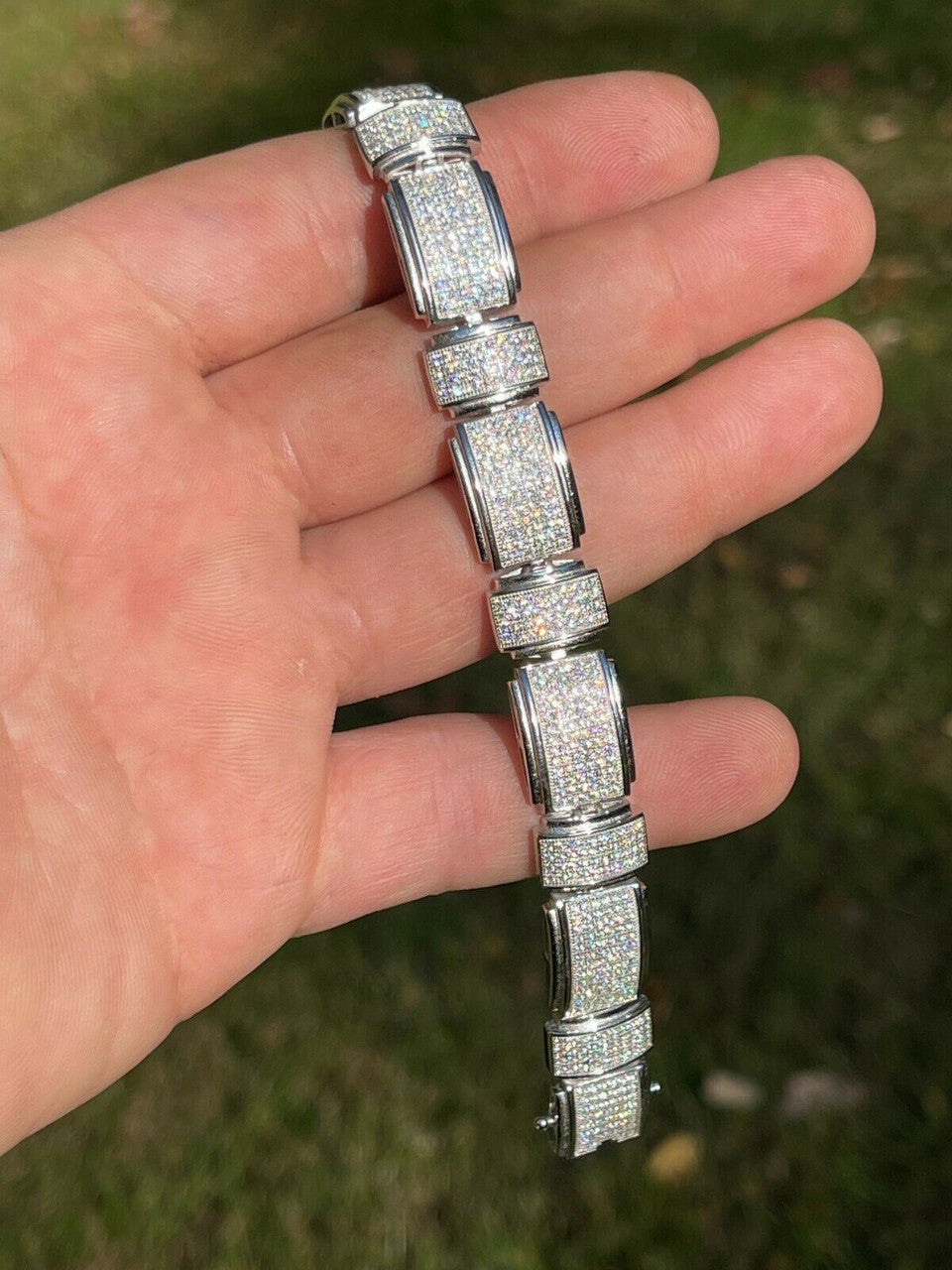 Italiano Silver, Inc Mens Custom Link Bracelet Real 925 Silver Iced MOISSANITE Pass Diamond Tester