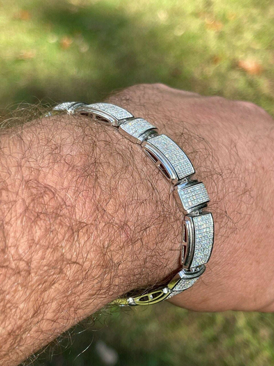 Italiano Silver, Inc Mens Custom Link Bracelet Real 925 Silver Iced MOISSANITE Pass Diamond Tester