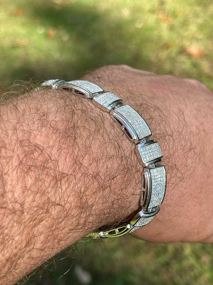 Italiano Silver, Inc Mens Custom Link Bracelet Real 925 Silver Iced MOISSANITE Pass Diamond Tester