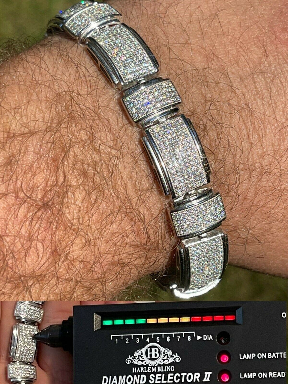 Italiano Silver, Inc Mens Custom Link Bracelet Real 925 Silver Iced MOISSANITE Pass Diamond Tester