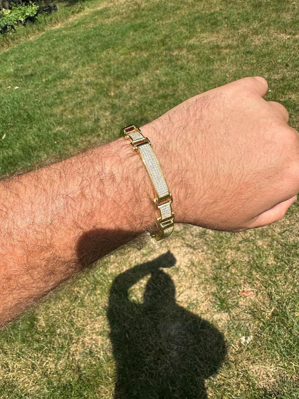 Italiano Silver, Inc. Mens Custom Made Cuff Bracelet Solid 14k Gold Plated 925 Silver 12mm Thick CZ