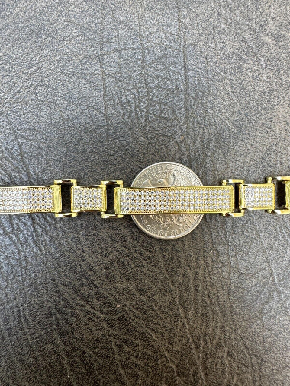 Italiano Silver, Inc. Mens Custom Made Cuff Bracelet Solid 14k Gold Plated 925 Silver 12mm Thick CZ