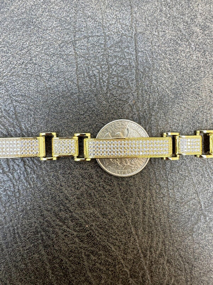 Italiano Silver, Inc. Mens Custom Made Cuff Bracelet Solid 14k Gold Plated 925 Silver 12mm Thick CZ