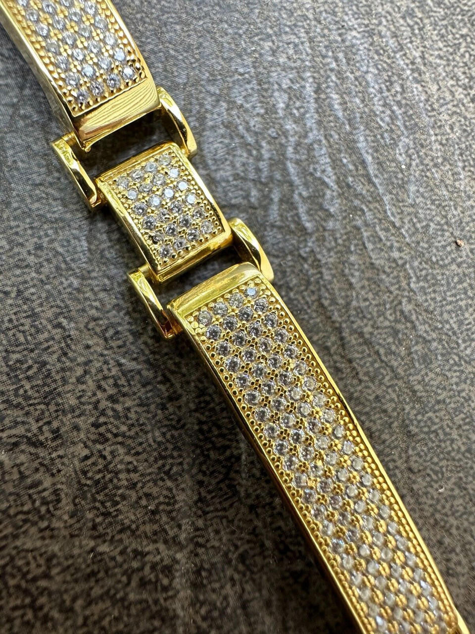 Italiano Silver, Inc. Mens Custom Made Cuff Bracelet Solid 14k Gold Plated 925 Silver 12mm Thick CZ