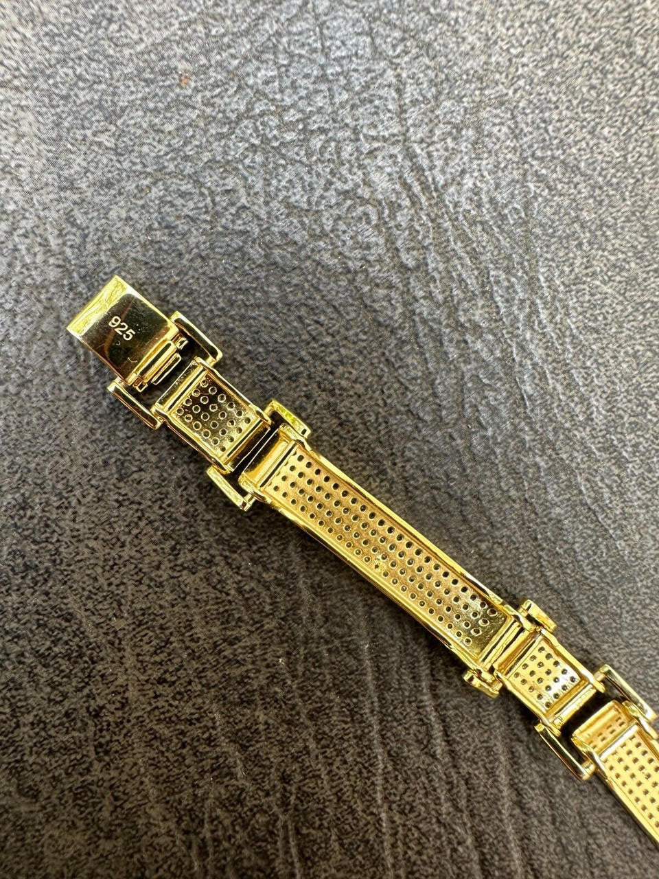 Italiano Silver, Inc. Mens Custom Made Cuff Bracelet Solid 14k Gold Plated 925 Silver 12mm Thick CZ