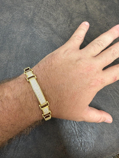 Italiano Silver, Inc. Mens Custom Made Cuff Bracelet Solid 14k Gold Plated 925 Silver 12mm Thick CZ