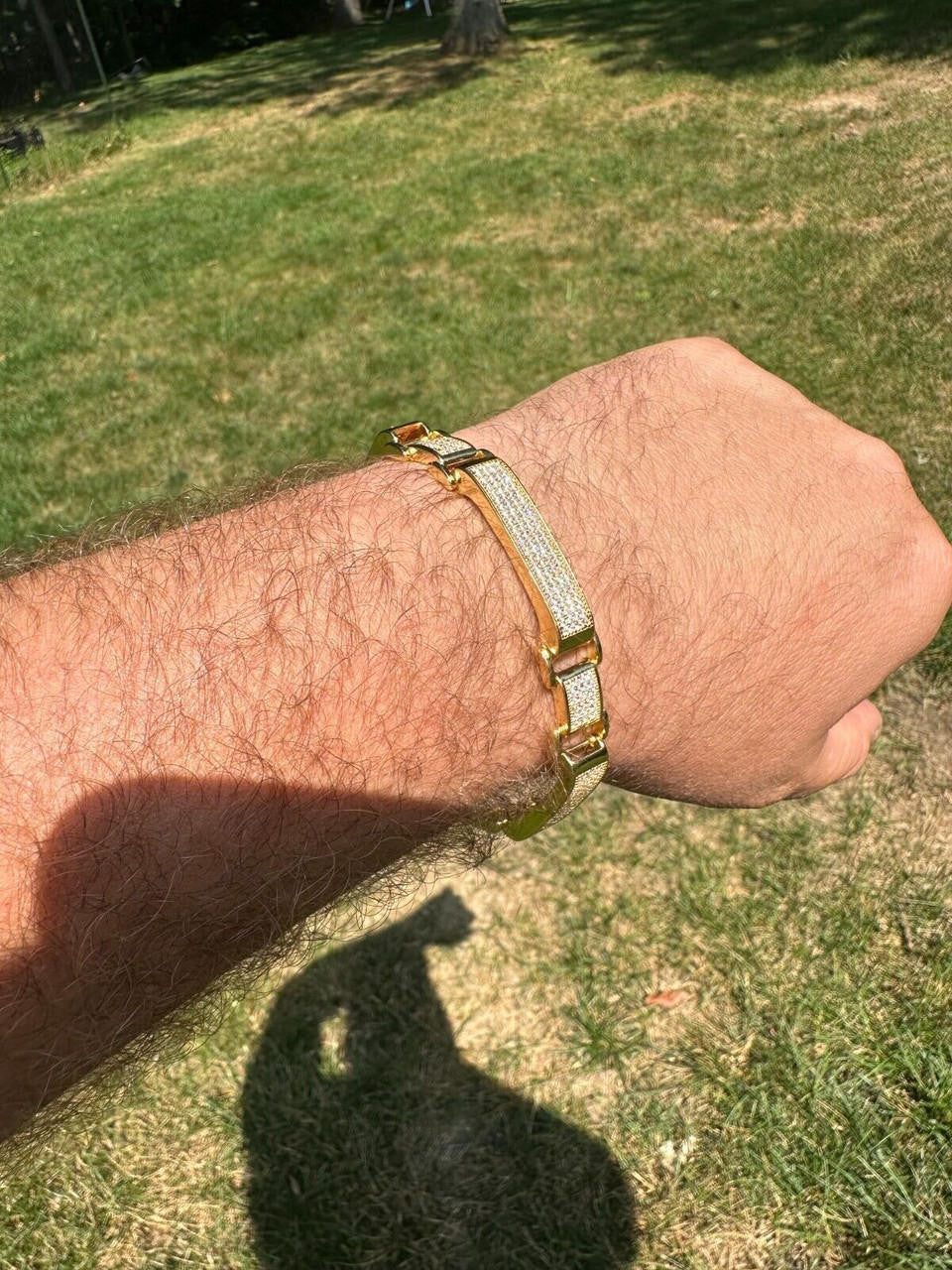 Italiano Silver, Inc. Mens Custom Made Cuff Bracelet Solid 14k Gold Plated 925 Silver 12mm Thick CZ