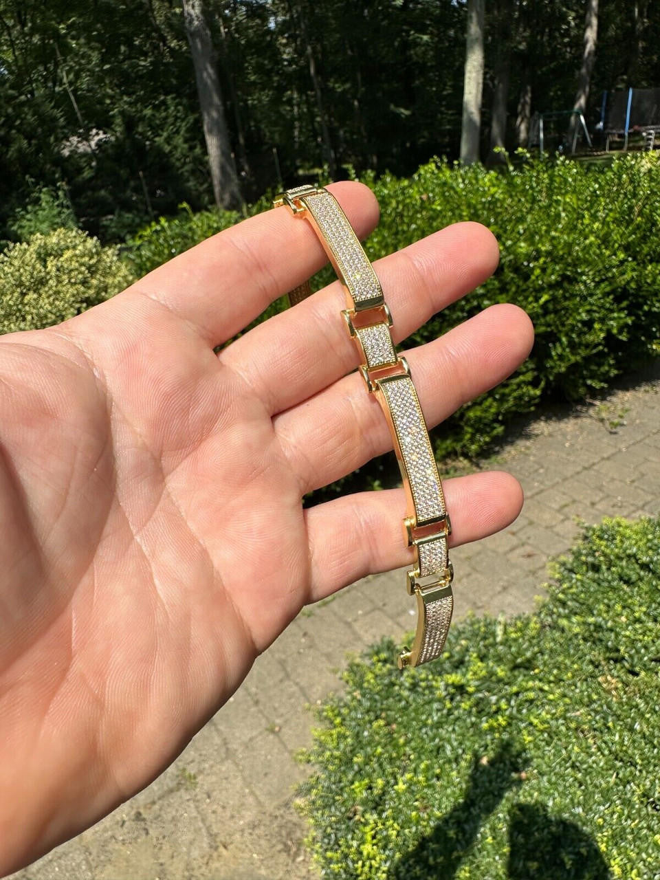 Italiano Silver, Inc. Mens Custom Made Cuff Bracelet Solid 14k Gold Plated 925 Silver 12mm Thick CZ