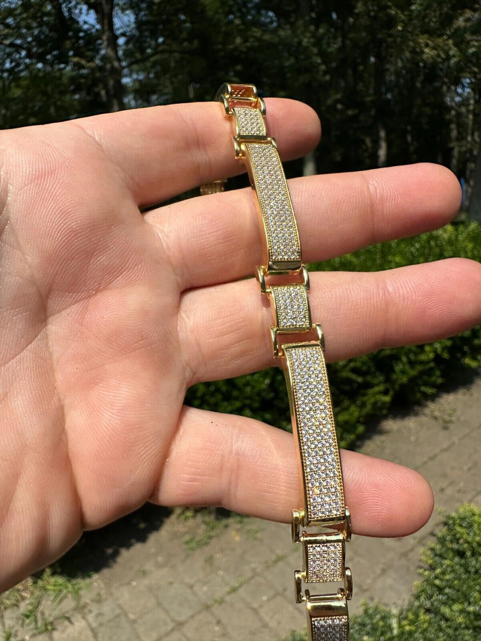 Italiano Silver, Inc. Mens Custom Made Cuff Bracelet Solid 14k Gold Plated 925 Silver 12mm Thick CZ