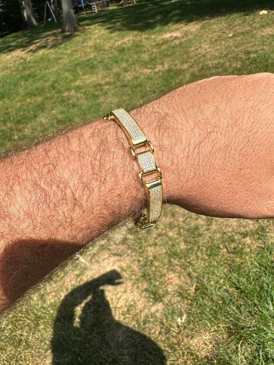 Italiano Silver, Inc. Mens Custom Made Cuff Bracelet Solid 14k Gold Plated 925 Silver 12mm Thick CZ