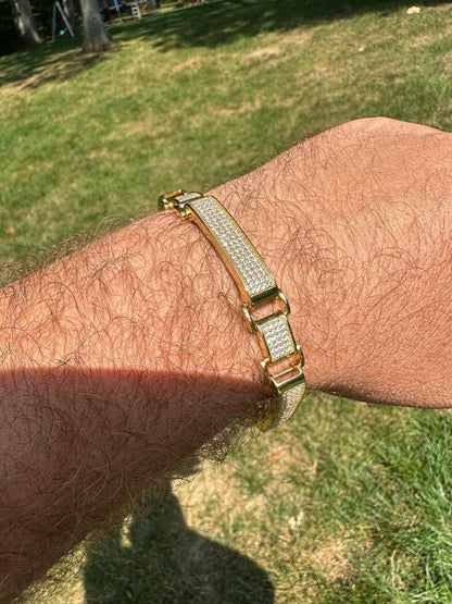 Italiano Silver, Inc. Mens Custom Made Cuff Bracelet Solid 14k Gold Plated 925 Silver 12mm Thick CZ