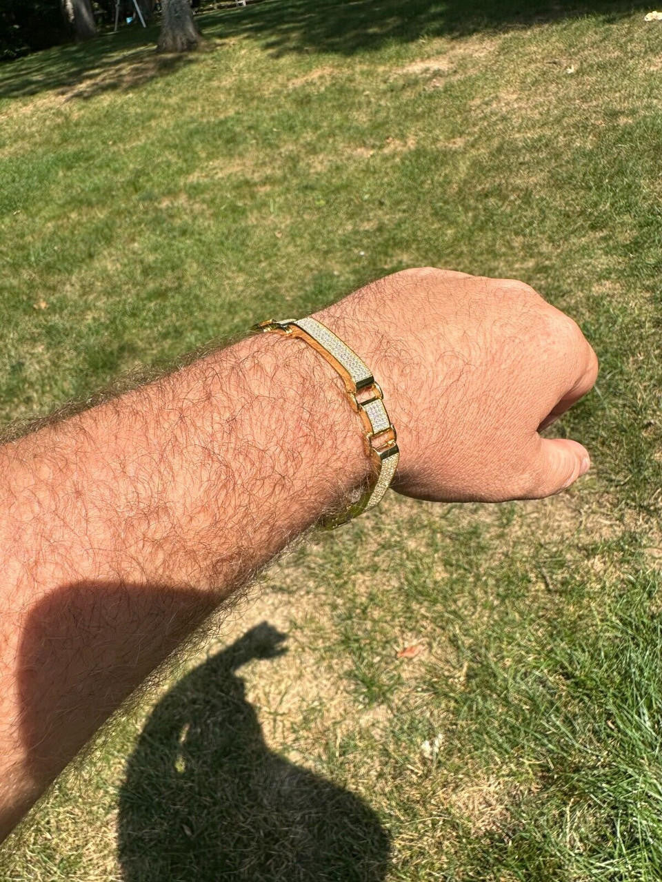 Italiano Silver, Inc. Mens Custom Made Cuff Bracelet Solid 14k Gold Plated 925 Silver 12mm Thick CZ