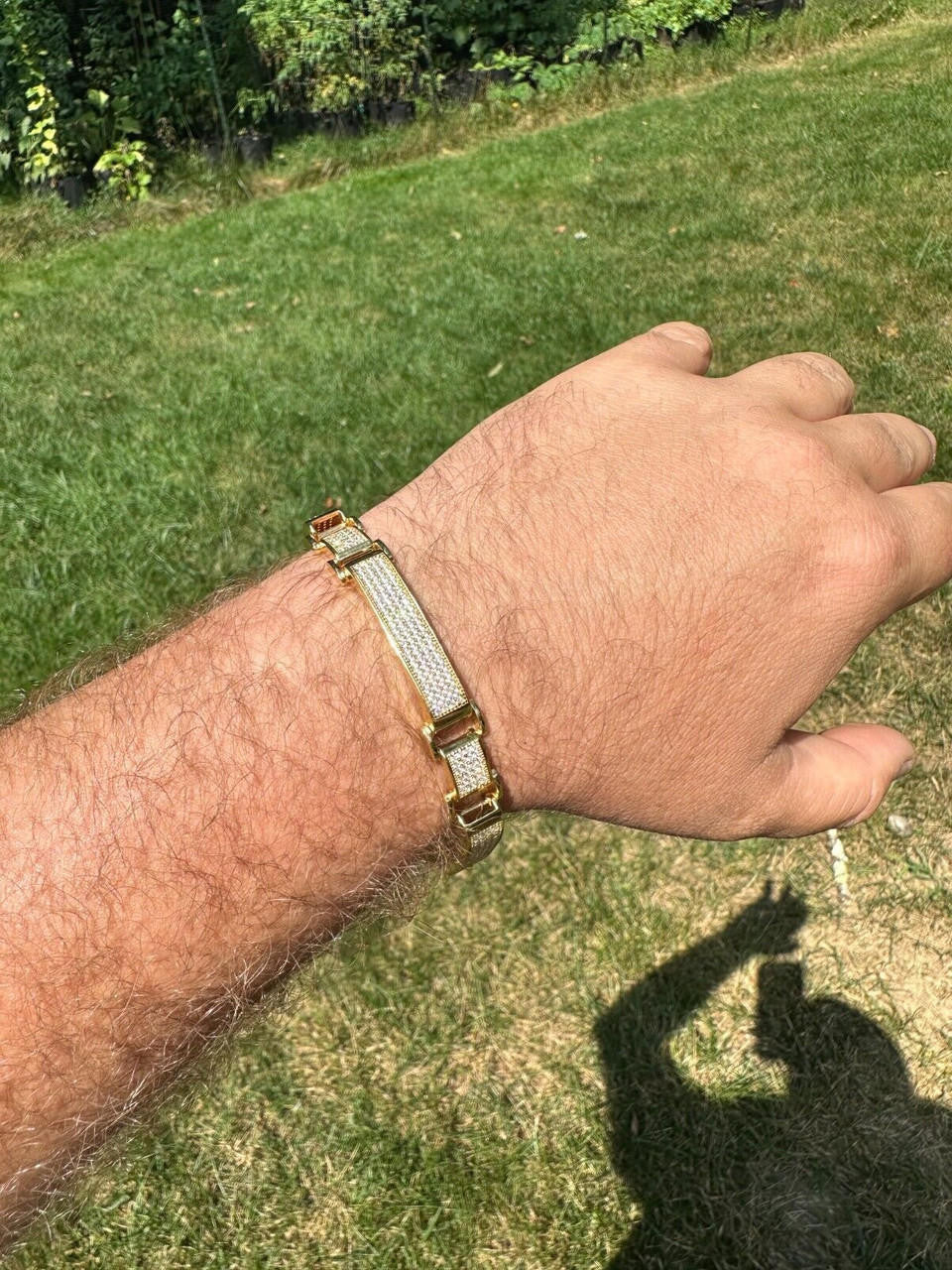 Italiano Silver, Inc. Mens Custom Made Cuff Bracelet Solid 14k Gold Plated 925 Silver 12mm Thick CZ