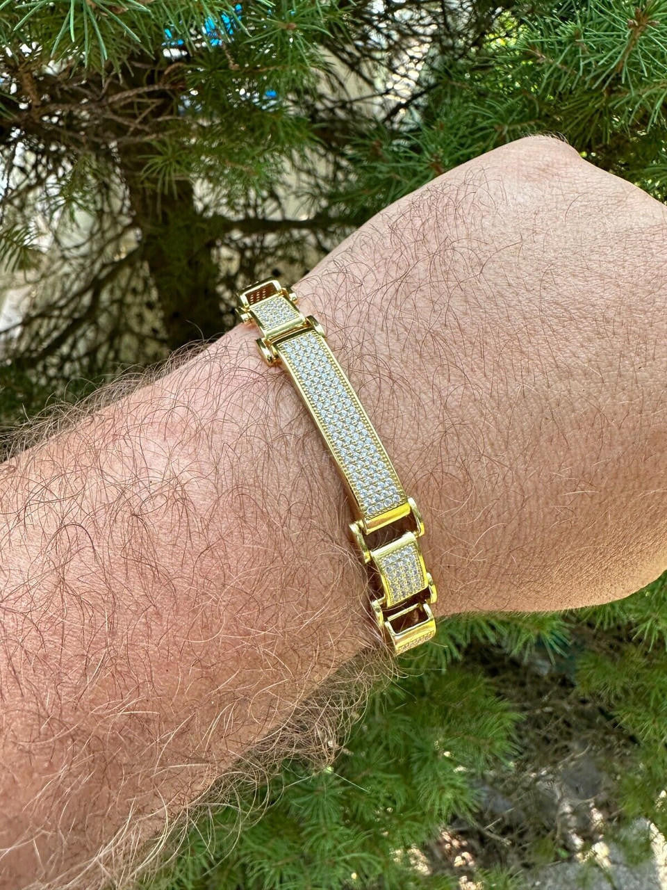 Italiano Silver, Inc. Mens Custom Made Cuff Bracelet Solid 14k Gold Plated 925 Silver 12mm Thick CZ