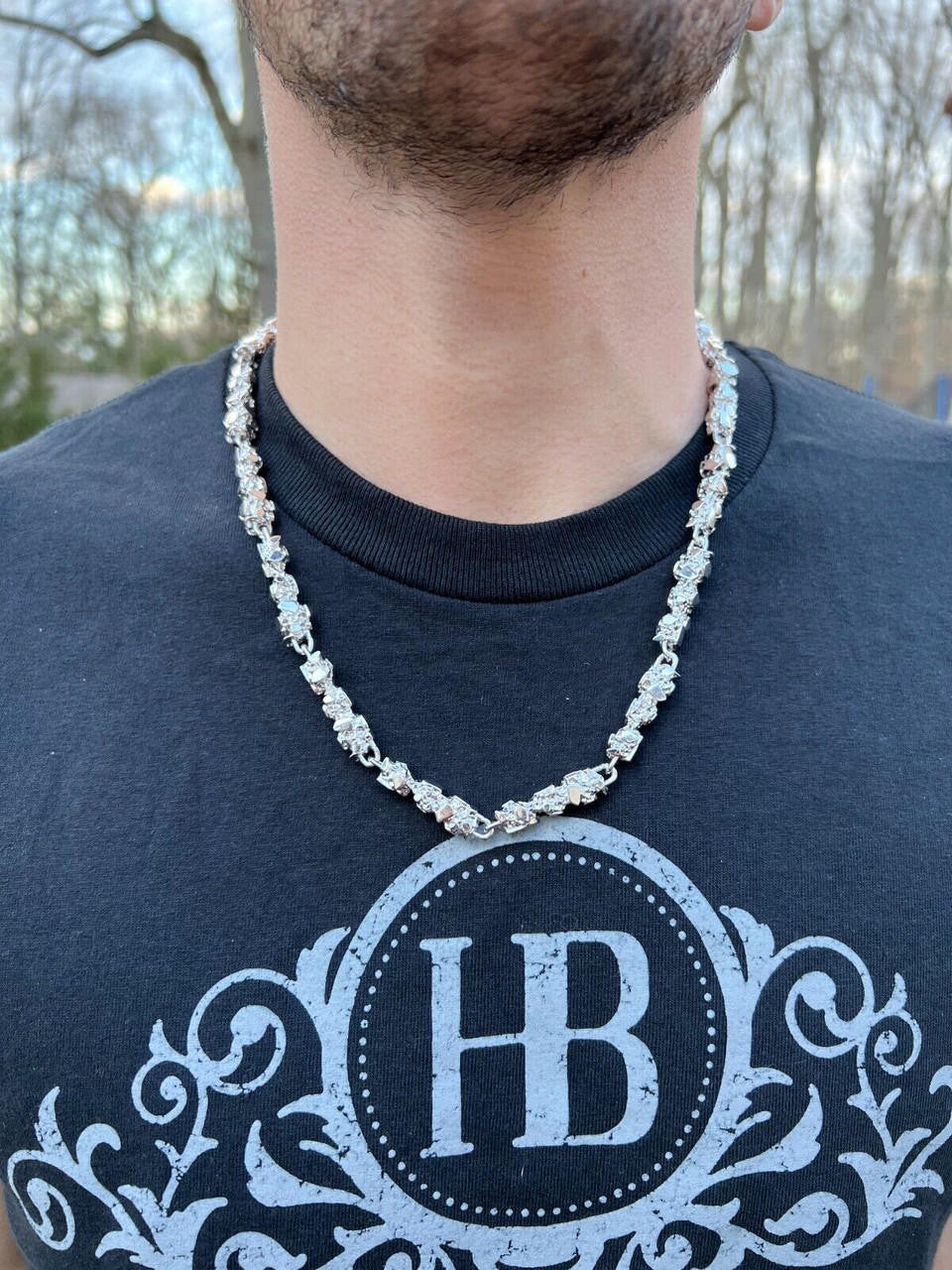 Italiano Silver, Inc. Mens HEAVY Real Solid 925 Sterling Silver Nugget Link Chain Necklace 8mm 18-30"