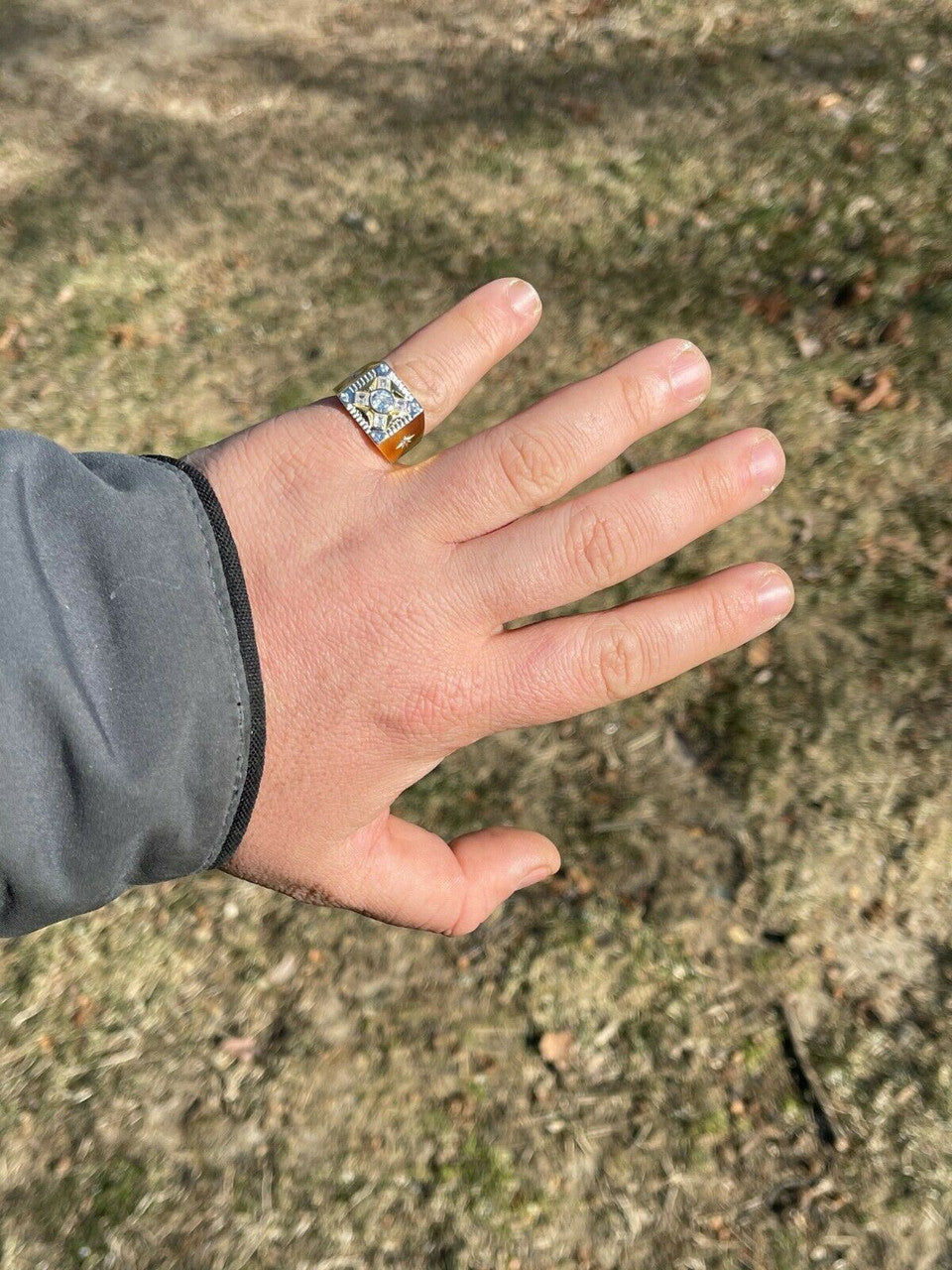 Italiano Silver, Inc Mens Iced 14k Gold and Real Solid 925 Sterling Silver Diamond Solitaire Ring Pinky