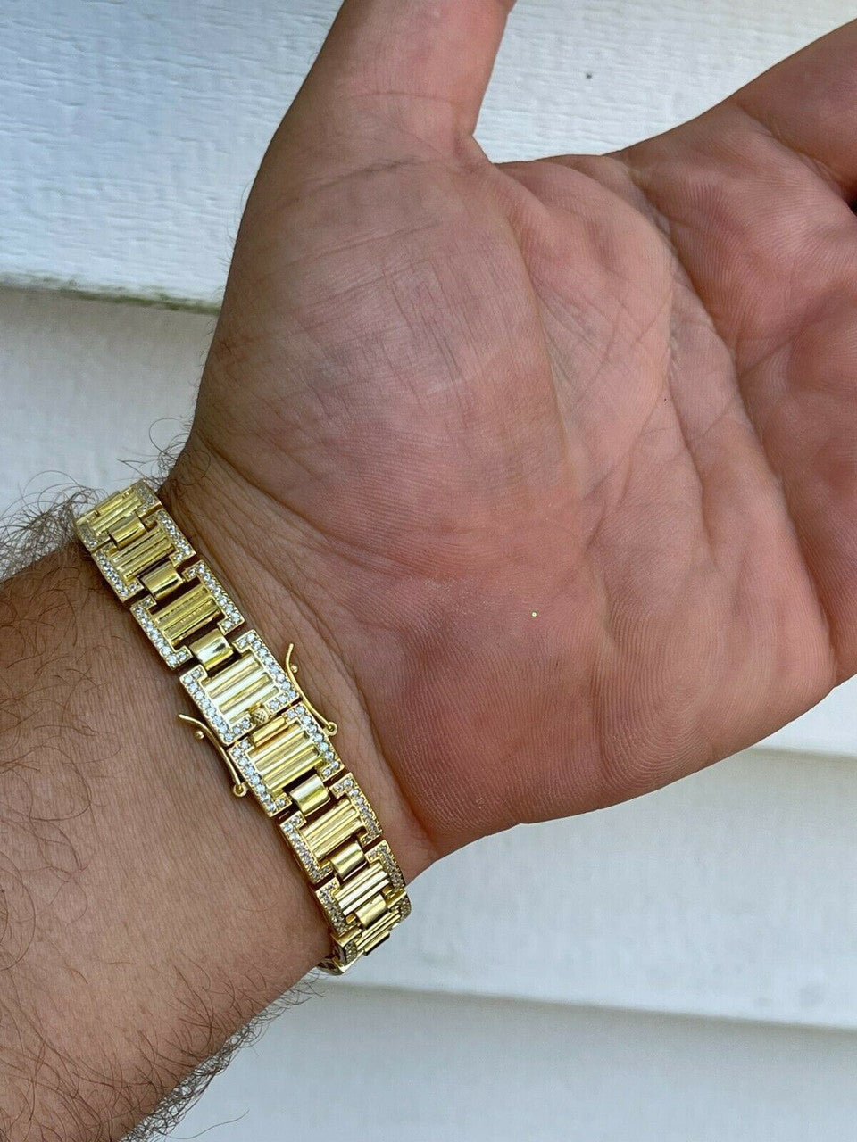 Italiano Silver, Inc Mens Iced Presidential Bracelet 14k Yellow Gold Over Solid 925 Silver Diamonds